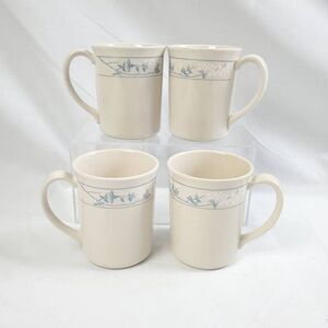 Set of 4 Corning Blue Vine Floral Stoneware Coffee Mugs USA